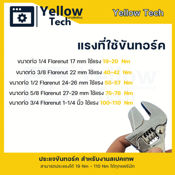 ประแจทอร์ค สามารถเลื่อนปรับได้สำหรับ ขัน แฟร์ ท่อแอร์